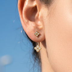 18K Gold-Plated Cubic Zirconia Flower Drop Earrings