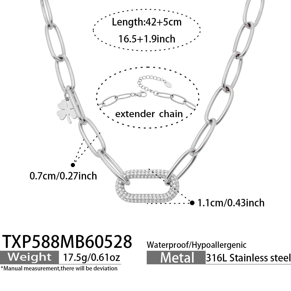 Cubic Zirconia Paperclip Link Necklace or Bracelet
