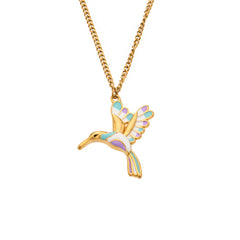 18K Gold-Plated Colored Bird Pendant Necklace