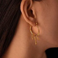 18K Gold-Plated Molten-Style Drop Hoop Earrings