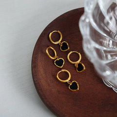 Black Enamel Heart Drop Earrings