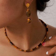 Tiger Eye Bead Earrings and Necklace