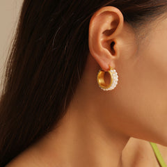 Gold-Tone Double Row Beaded Hoop Earrings