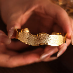 18K Gold-Plated Wave Edge Open Cuff Bracelet