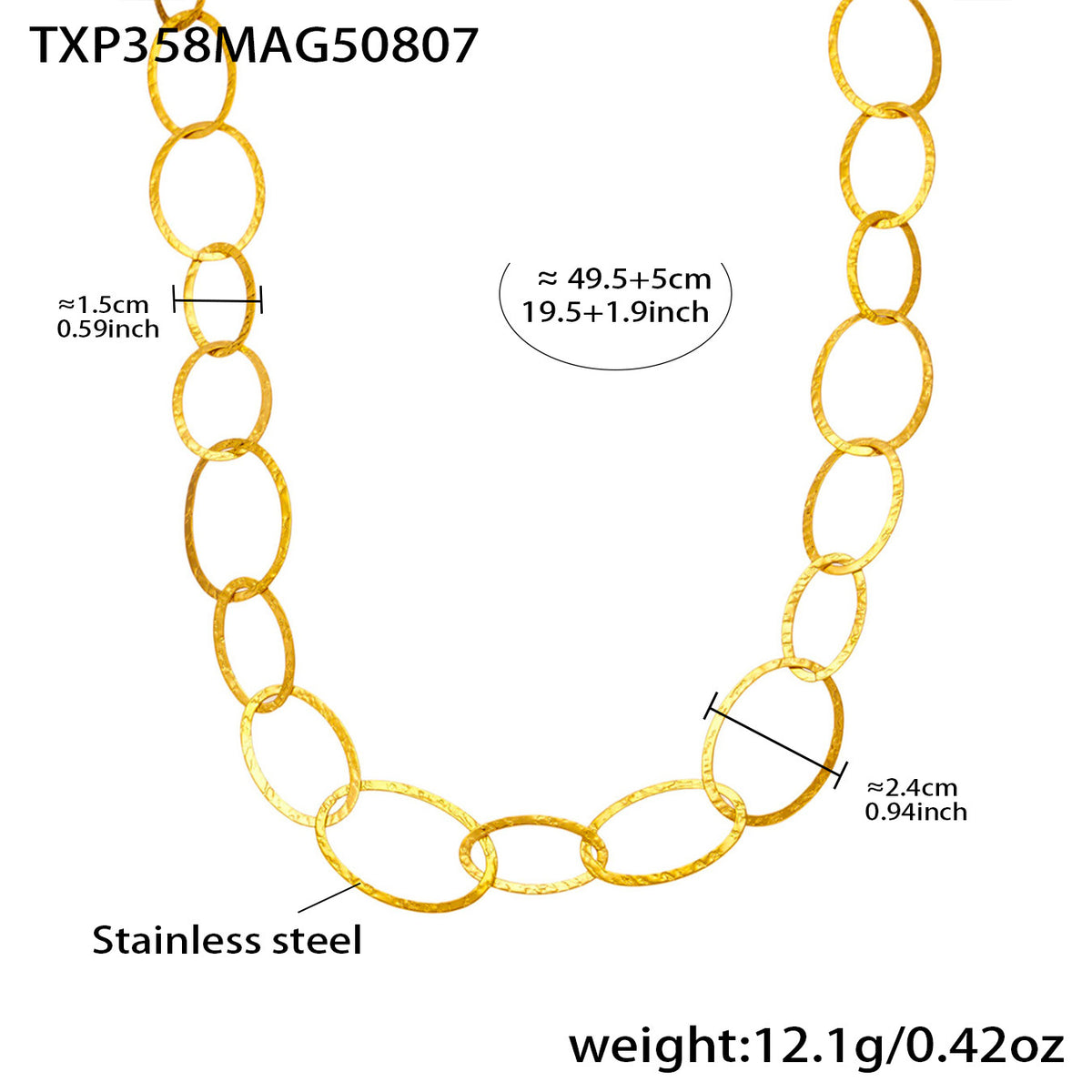18K Gold-Plated Hammered Oval Link Jewelry