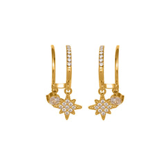 18K Gold-Plated Starburst and Heart Drop Hoop Earrings
