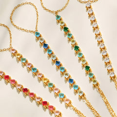 Colorful Cubic Zirconia Hand Chain Bracelet