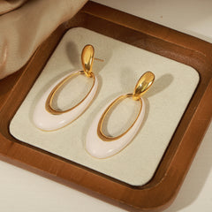 Brown Enamel Oval Drop Earrings