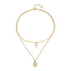Cross and Coin Layered Necklace