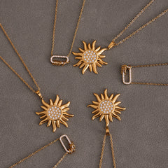 Cubic Zirconia Sunburst and Round Pendant Necklaces
