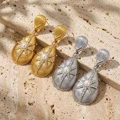 18K Gold-Plated Starburst Teardrop Shell Pearl Earrings