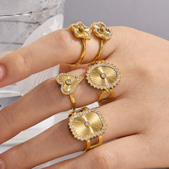 18K Gold-Plated Cubic Zirconia Geometric Open Rings