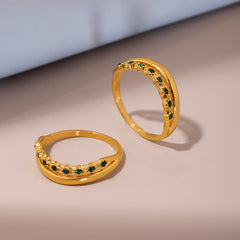 18K Gold-Plated Green Cubic Zirconia Band Ring