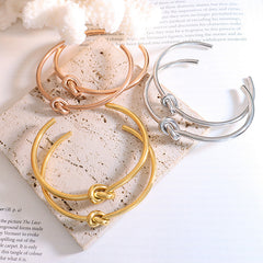 18K Gold-Plated Knotted Open Cuff Bracelet