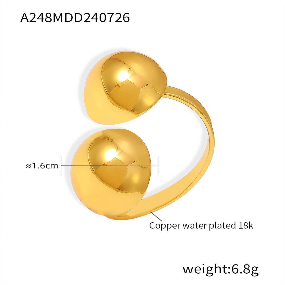 18K Gold-Plated Double Bead Copper Open Ring