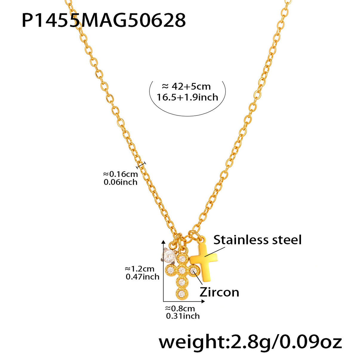 Cubic Zirconia Cross Charm Layered Necklace