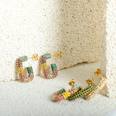 Sparkling G-Shaped Hoop Earrings