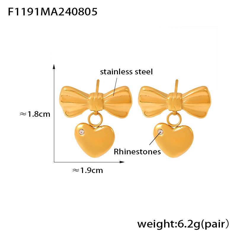 Bow Glass-Accent Stainless Steel Stud Earrings