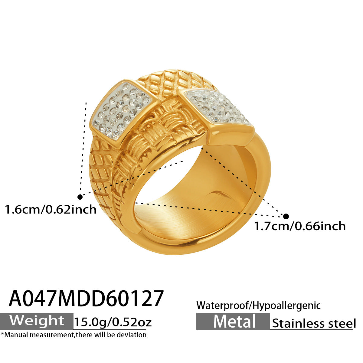 18K Gold-Plated Textured Stone Statement Ring