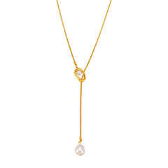 Long Pearl-Look Lariat Necklace