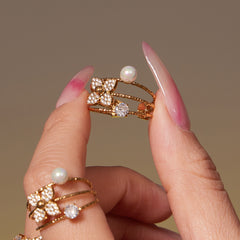 Flower Pendant Necklace and Pearl-Look Ring