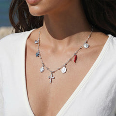 Cross and Heart Charm Necklace or Bracelet