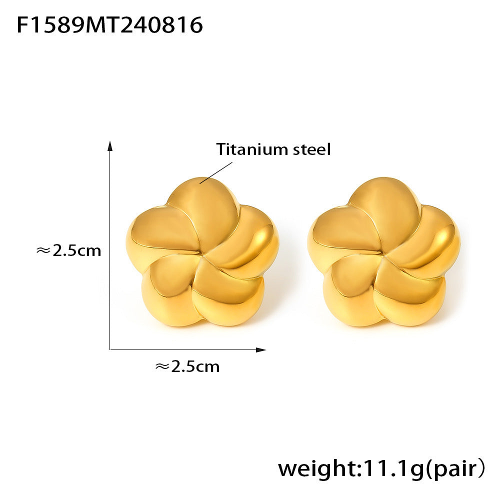 18K Gold-Plated Sculptural Five-Petal Stud Earrings