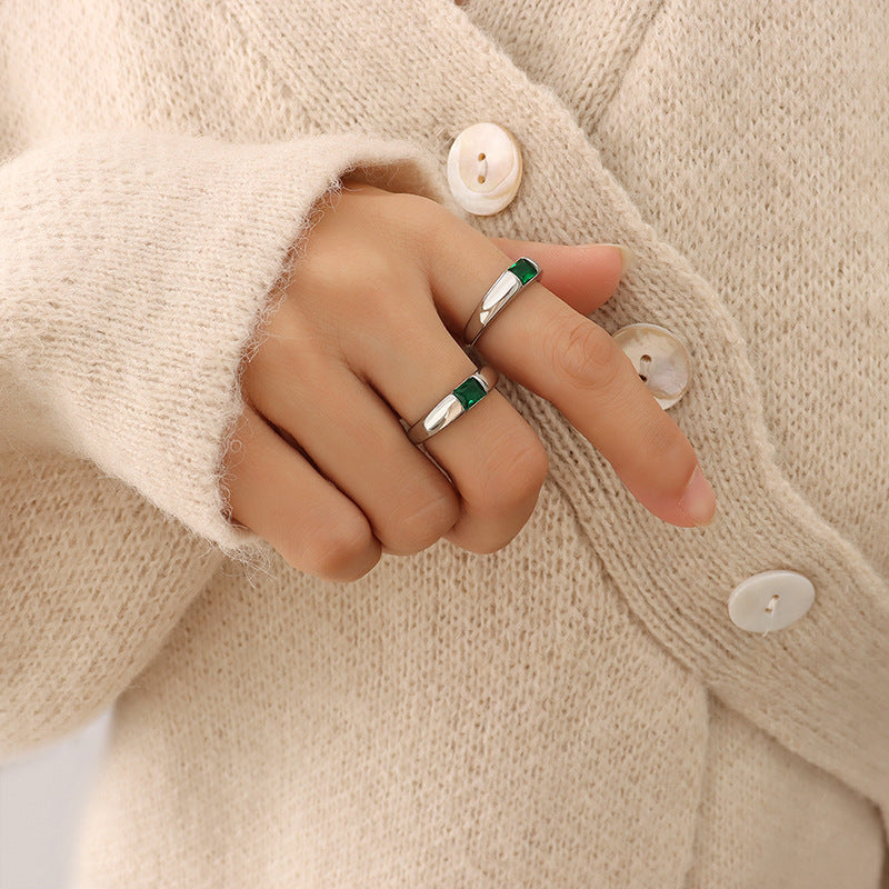 18K Gold-Plated Green Cubic Zirconia Band Ring