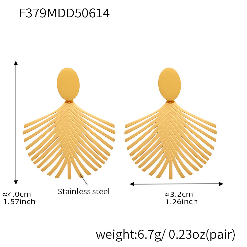 Gold-Tone Palm Leaf Fan Drop Earrings