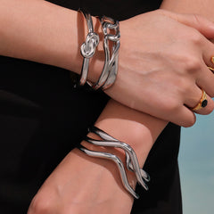 Wave & Geometric Stainless Steel Cuff Bracelets