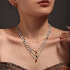 Natural Stone Bead Black Cubic Zirconia Necklace
