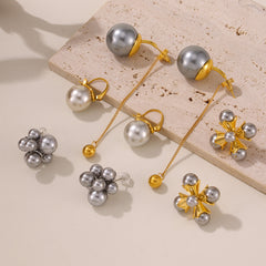 Gray Pearl-Look Stainless Steel Earrings