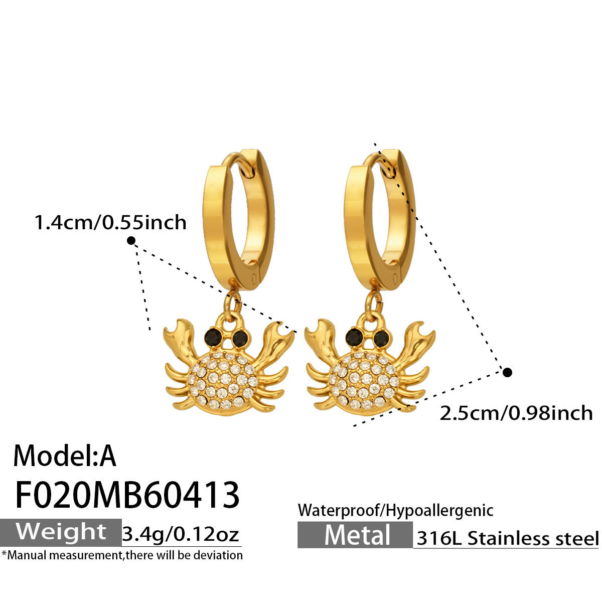 18K Gold-Plated Cubic Zirconia Crab Earrings