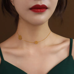 18K Gold-Plated Rose Motif Collar Necklace