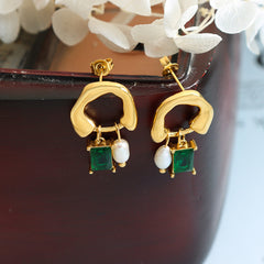 Freshwater Pearl & Green Accent Drop Earrings