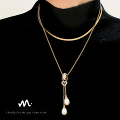 Heart Toggle Faux Pearl Drop Necklace or Flat Chain