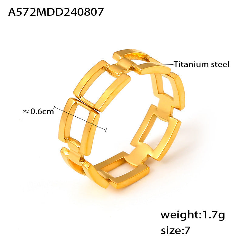 18K Gold-Plated Open Rectangle Link Ring