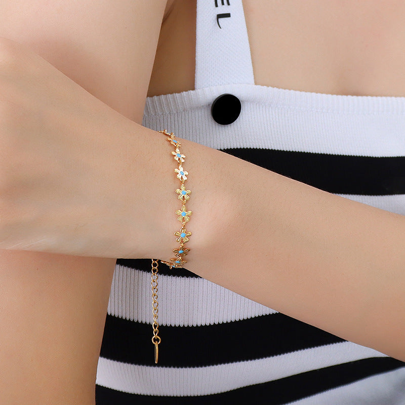 18K Gold-Plated Blue Enamel Flower Jewelry