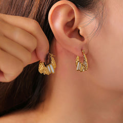 Sculptural Shell Texture Stainless Steel Hoops