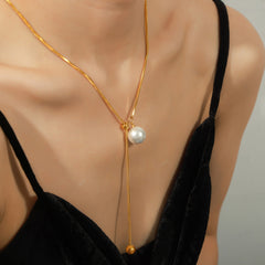 Shell Pearl-Look Bead Y-Pendant Necklace