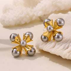 Gray Pearl-Look Stainless Steel Earrings