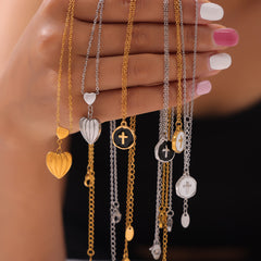 Textured Heart and Enamel Cross Pendant Necklaces