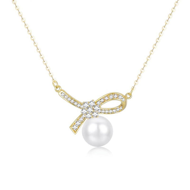 Daphne Vintage-Inspired Pearl Bow Necklace