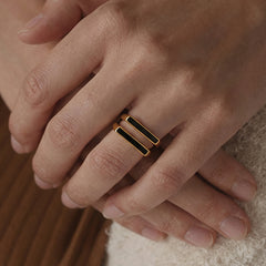 18K Gold-Plated Rectangular Enamel Ring