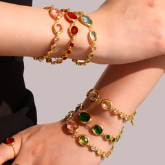 Gold-Tone Oval Glass Link Bracelet