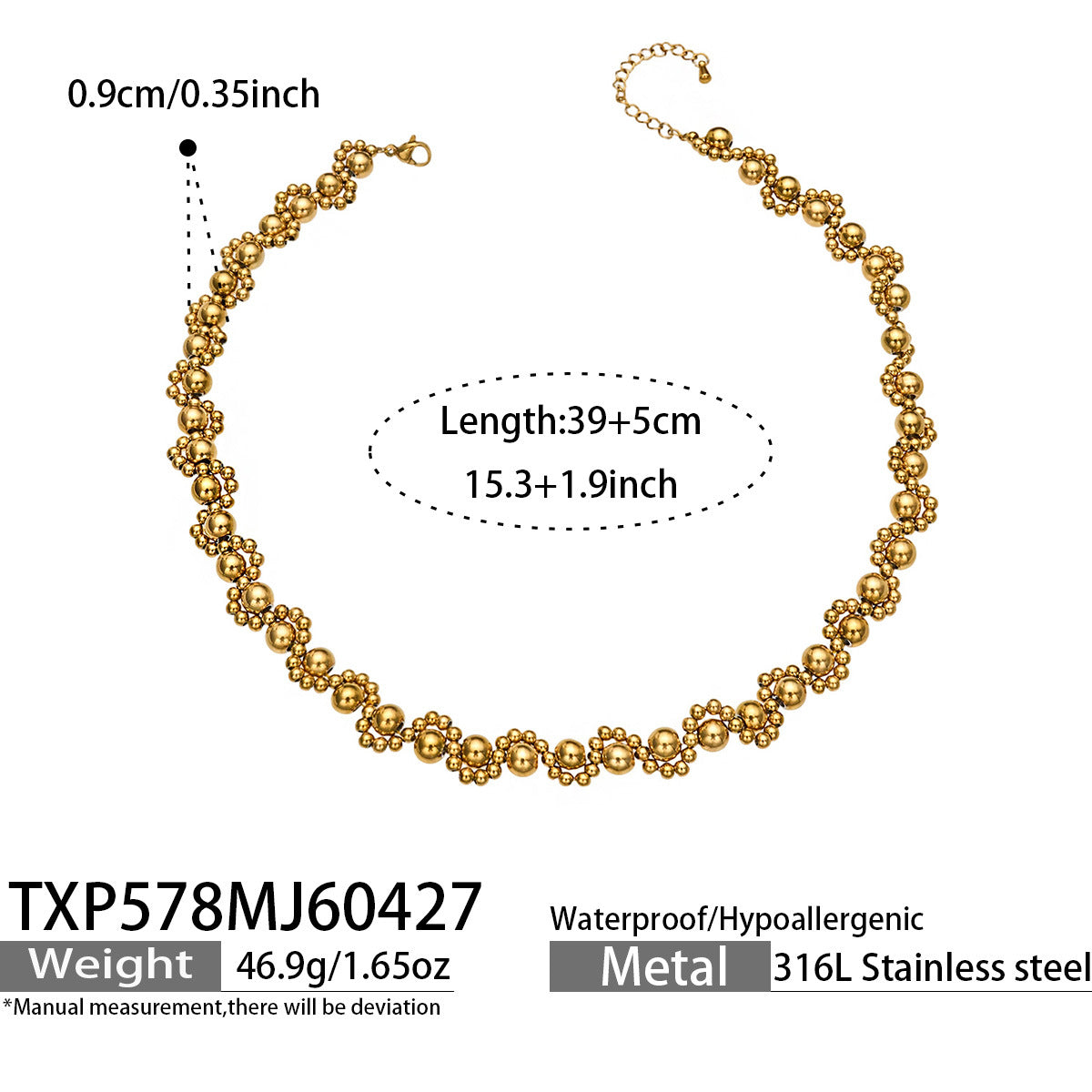 18K Gold-Plated Metallic Bead Jewelry