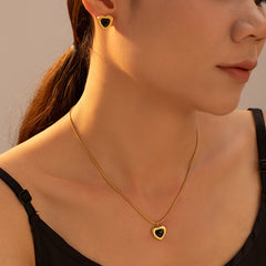 Black Heart Necklace or Stud Earrings