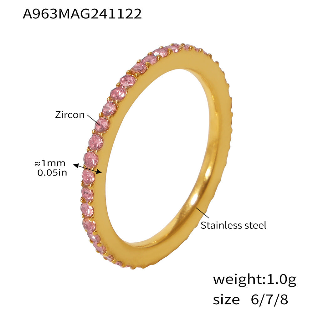18K Gold-Plated Colored Cubic Zirconia Fine Band Ring