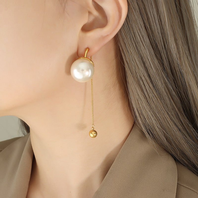 Pearl-Look Chain Tassel Stud Earrings