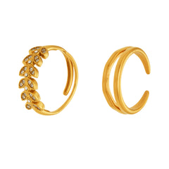 Leaf Cubic Zirconia & Double-Line Open Rings